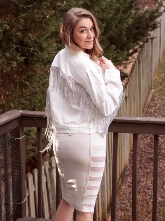Jackets & Blazers - Sequin Fringe White Denim Jacket